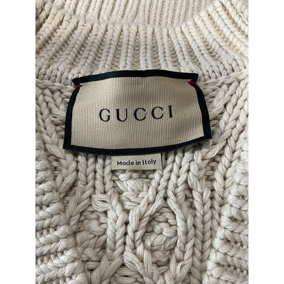 Gucci Cable Knit Cream White Bright Red Green Web Stripe Cardigan Size XS - Picture 3 of 9